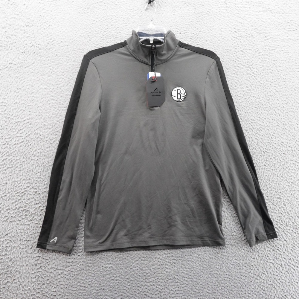 Antigua Mens Brooklyn Nets Pull Over 1/4‎ Zip Top Small Gray Black NEW